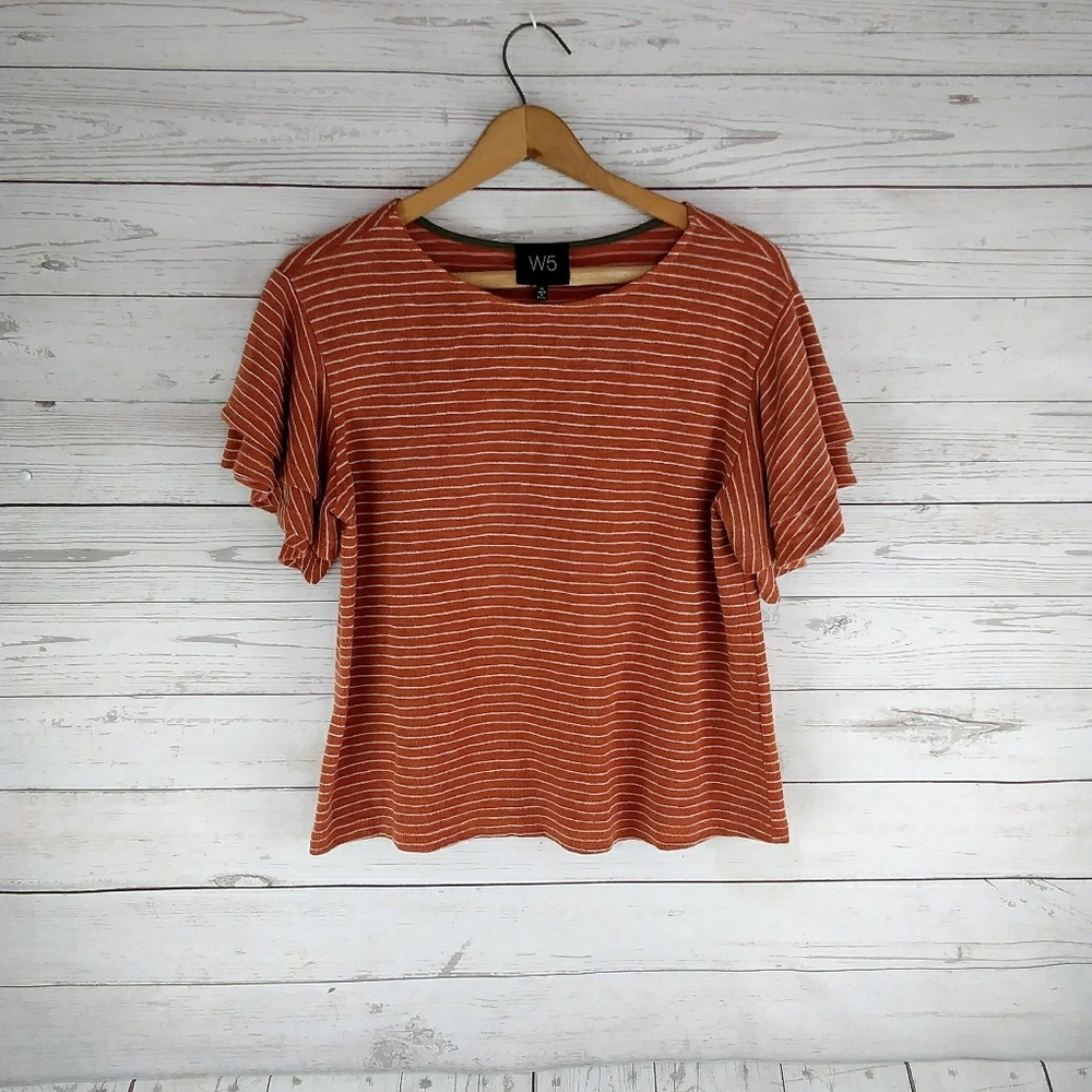 W5 Shortsleeve Orange Striped Knit Top medium